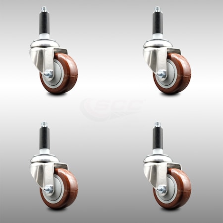 Service Caster 3.5 Inch 316SS Maroon Polyurethane Swivel 7/8 Inch Expanding Stem Caster Set SCC-SS316EX20S3514-PPUB-MRN-78-4